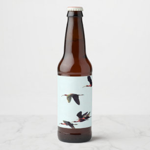 A Wedge of Ibises In Flight Beer Bottle Label
