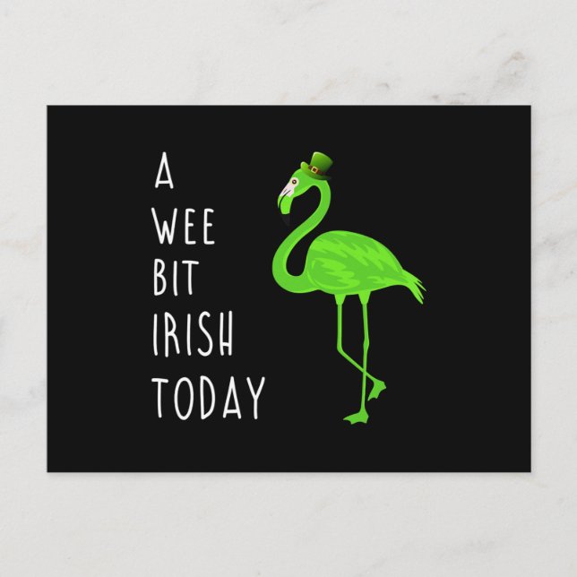 A Wee Bit Irish Today | St. Patty’s Day Flamingo Announcement Postcard (Front)