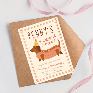 A Weenie Bit Older Pink Hot Dog Girls Birthday Invitation