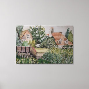 A Weir at Sandwich, England, Watercolour Canvas Print