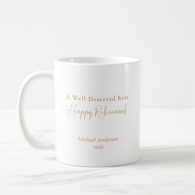 A Well Deserved Rest Personalised Retirement Gift Coffee Mug (Left)