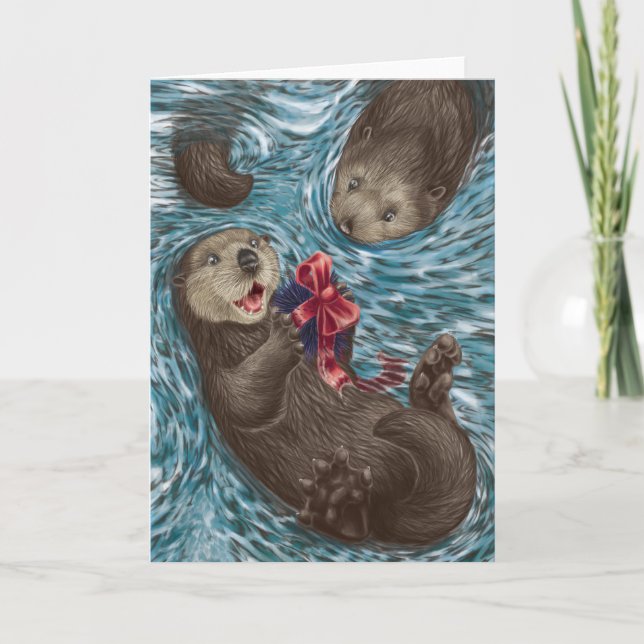 A West Coast Christmas: Otters Holiday Card (Front)