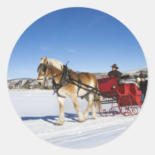 A Western Christmas - Horse Christmas Sleigh Classic Round Sticker