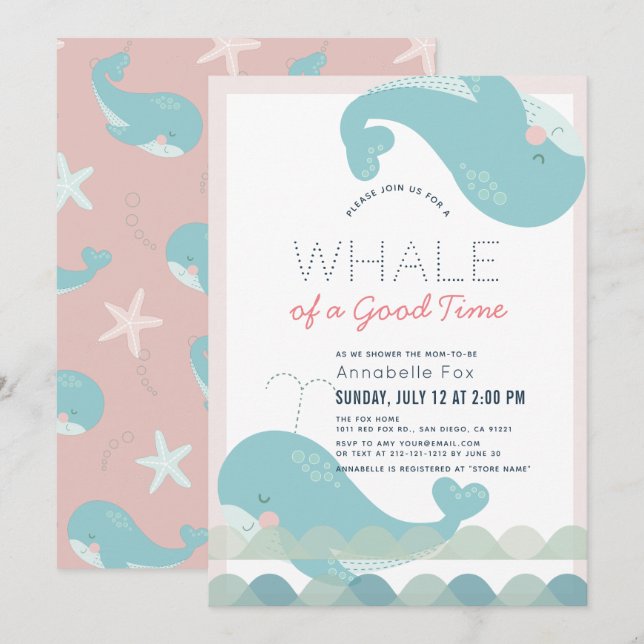 A Whale of a Good Time Pink Girl Baby Shower Invitation (Front/Back)