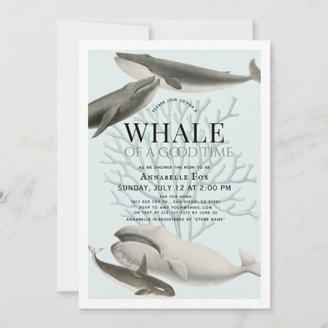 A Whale of a Good Time Vintage Blue Baby Shower Invitation (Front)
