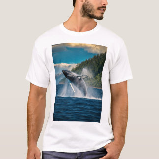 A whale playing in sea design t-shirt