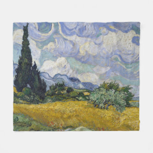 A Wheatfield with Cypresses Van Gogh Fleece Blanket