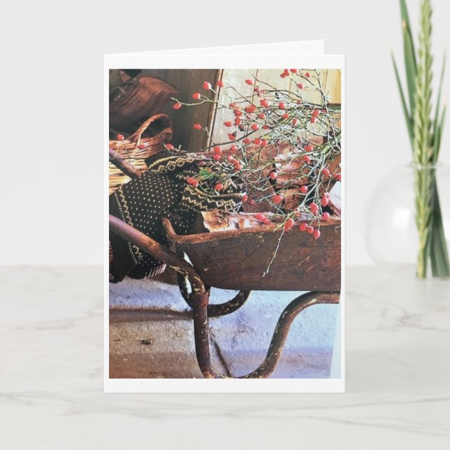 A "WHEELBARROW" FILLED WITH CHRISTMAS WISHES CARD (Front)