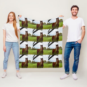 "A Whiff of Nature: A Chestnut Horse and Banksia, Fleece Blanket