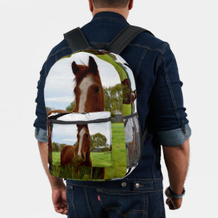 "A Whiff of Nature: A Chestnut Horse and Banksia, Printed Backpack