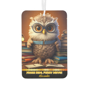 A whimsical air freshener in a cosy study setting