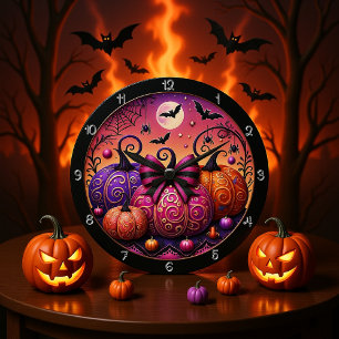 A Whimsical and Spooky Pink Pumpkin Large Clock