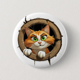 A Whimsical Cartoon Cat with Bright Green Eyes Pee 6 Cm Round Badge