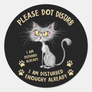 A whimsical cartoon drawing of a dishevelled cat Classic Round Sticker