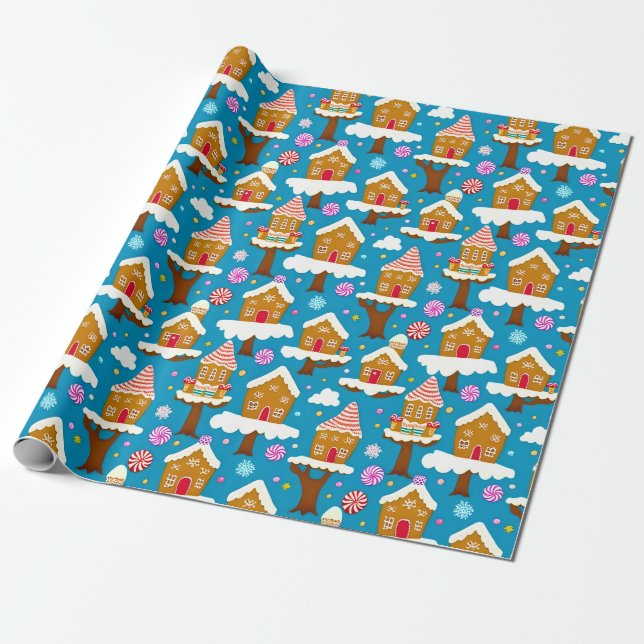 A whimsical Christmas gingerbread house pattern Wrapping Paper (Unrolled)
