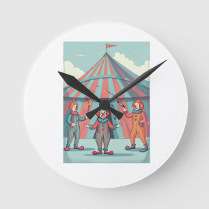A Whimsical Circus Scene Round Clock