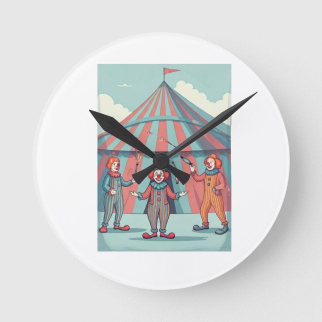 A Whimsical Circus Scene Round Clock (Front)