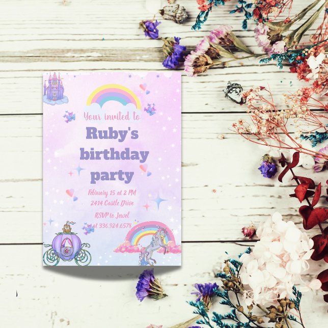 A Whimsical, fairytale castle and unicorn invite (Creator Uploaded)