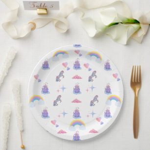 A Whimsical, fairytale castle and unicorn plate
