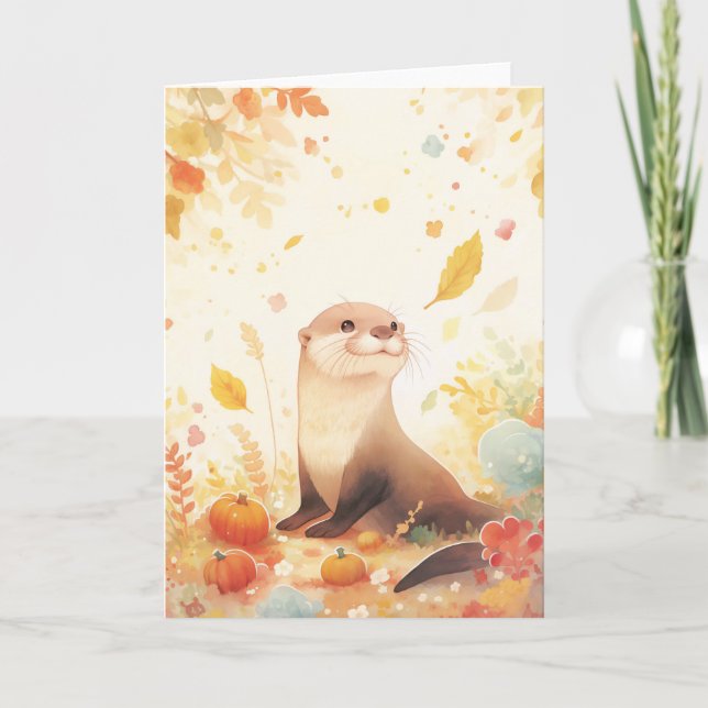 A Whimsical Fall with Otter and Pumpkins Card (Front)