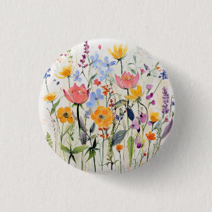 A whimsical floral design, wild flowers 3 cm round badge