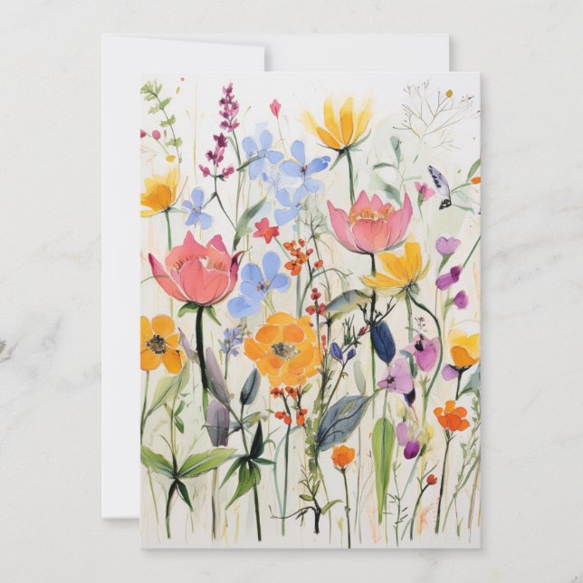 A whimsical floral design, wild flowers  invitation (Front)