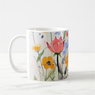 A whimsical floral kitchen accesory, wild flowers  coffee mug