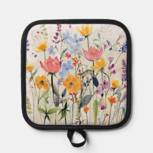 A whimsical floral kitchen accesory, wild flowers pot holder