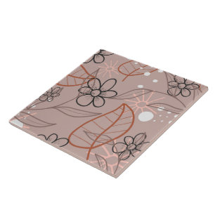 A Whimsical Flower and Leaves Print Ceramic Tile