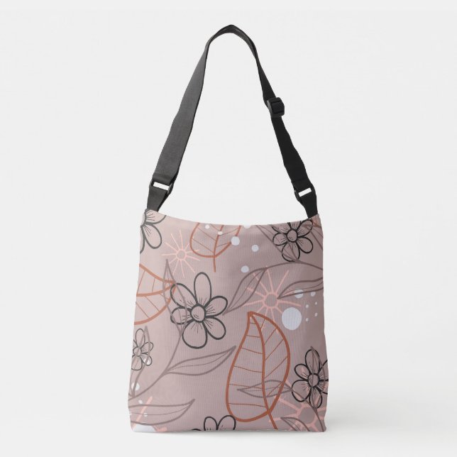 A Whimsical Flower and Leaves Print Crossbody Bag (Front)