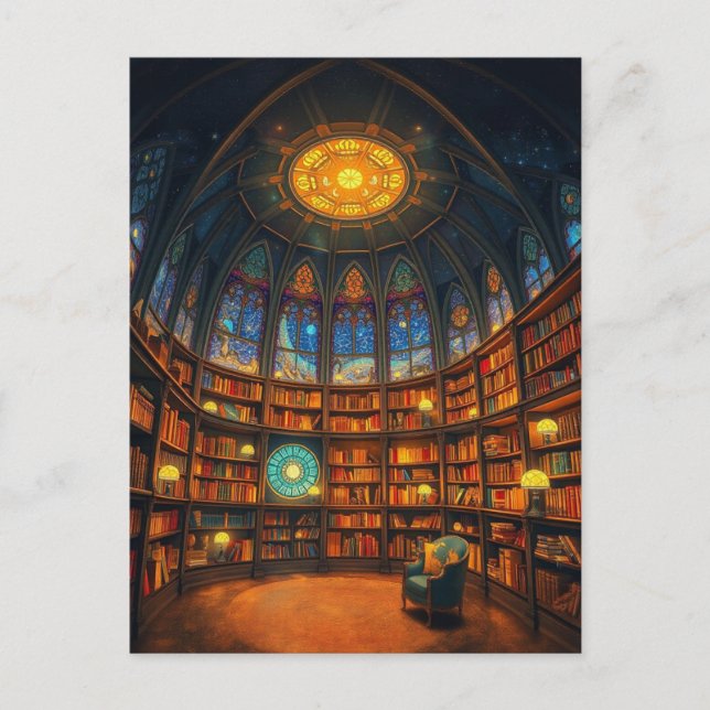 A Whimsical Library Floating Among The Stars Postcard (Front)