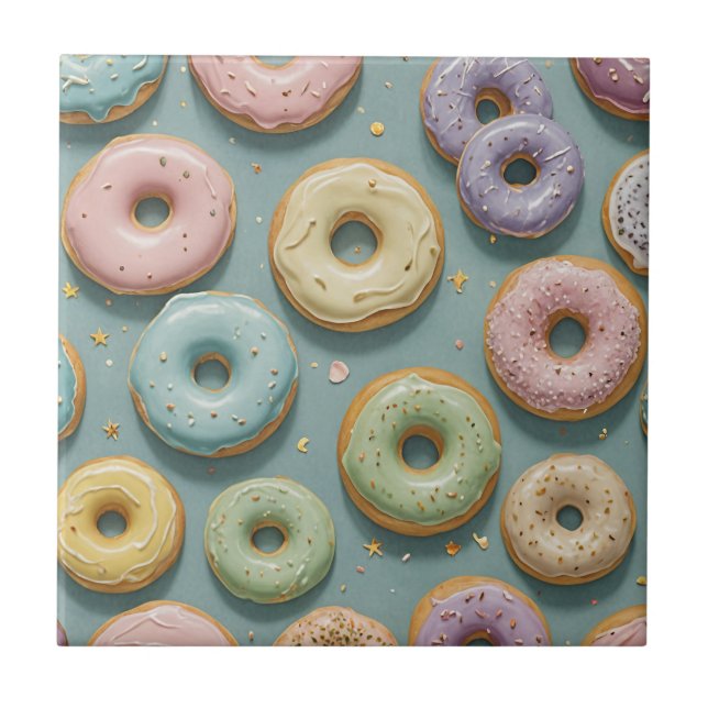 A Whimsical Pastel Donut Dream Ceramic Tile (Front)