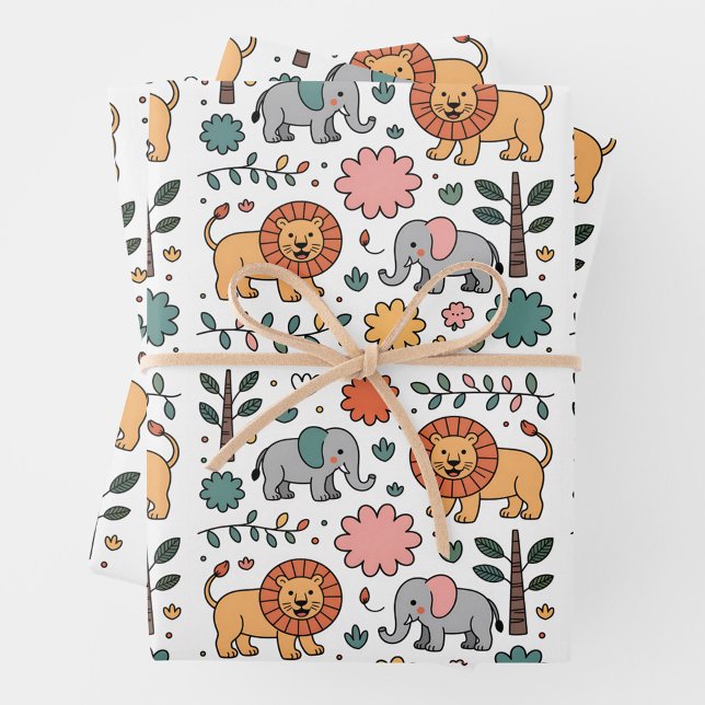 A whimsical pattern featuring playful lions wrapping paper sheet (Creator Uploaded)