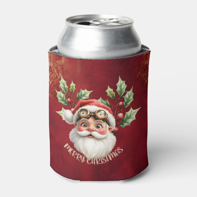 A whimsical steampunk Santa Claus  Can Cooler (Can Front)