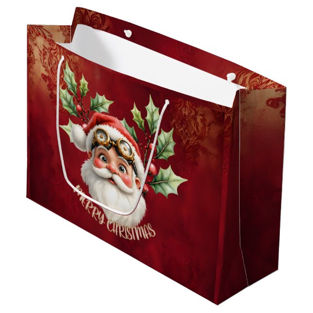 A whimsical steampunk Santa Claus  Large Gift Bag (Front Angled)