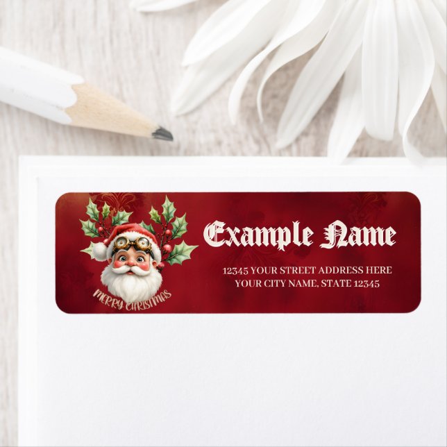 A whimsical steampunk Santa Claus Return Address Label (Insitu)