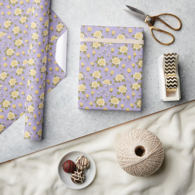 A Whimsical Tiny Yellow And White Roses Wrapping Paper (Crafts)