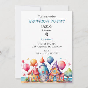 A Whimsical Village of Balloon Invitation