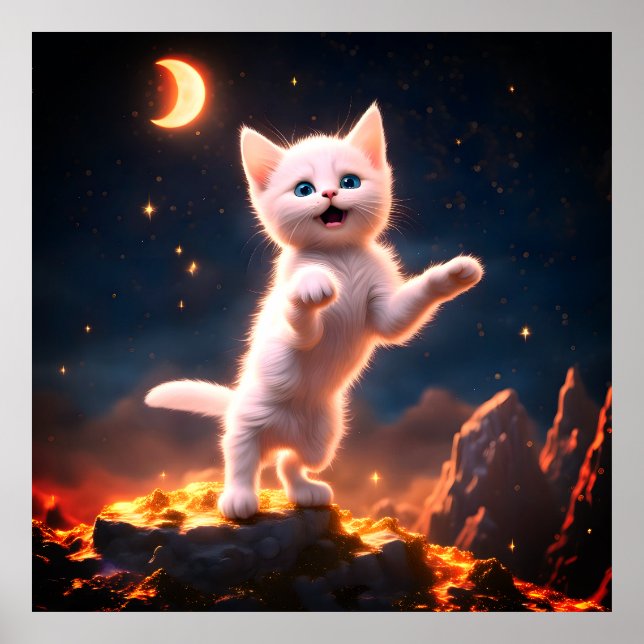 A whimsical White Kitten  Poster (Front)