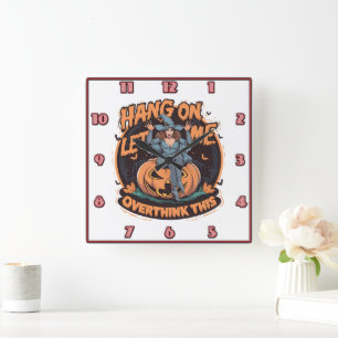 A whimsical witch perched on a pumpkin at dusk square wall clock