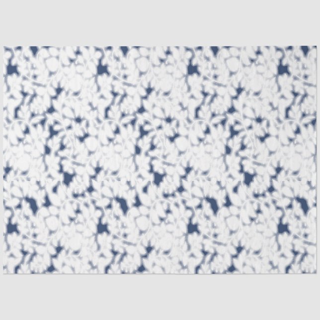 a white and blue background with a pattern tissue paper (Front)