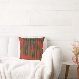 a white and brown striped wallpaper with a pattern cushion