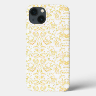 a white and gold wallpaper with a pattern on it iPhone 13 case
