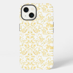a white and gold wallpaper with a pattern on it iPhone 13 case