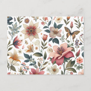 a white background with a bunch of flowers on it invitation postcard