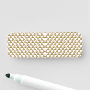 a white background with a pattern of green leaves name tag