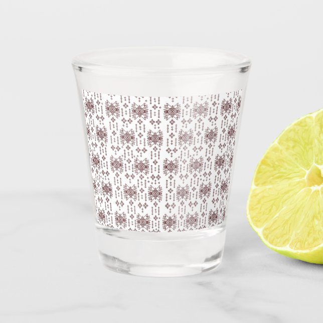  a white background with a red pattern on it shot glass (Front)