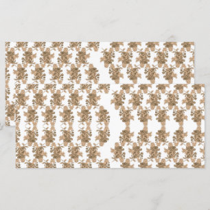 a white background with brown flowers on it menu