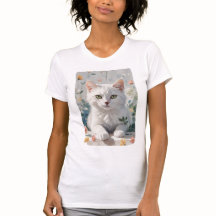 A white cat in flowers.