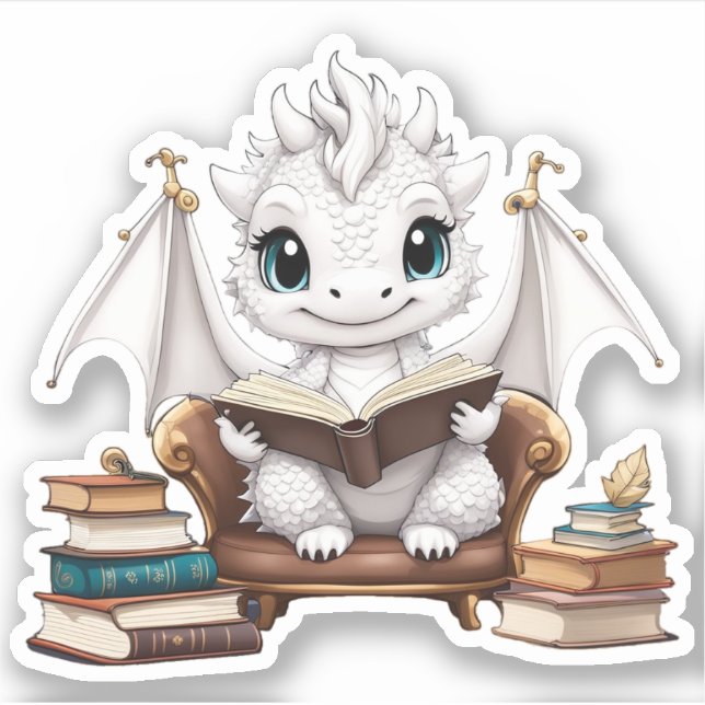 A White Dragon Reading Sticker (Front)